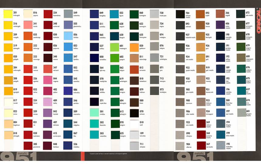 Каталог цветов Oracal 951 для наклейки плёнки